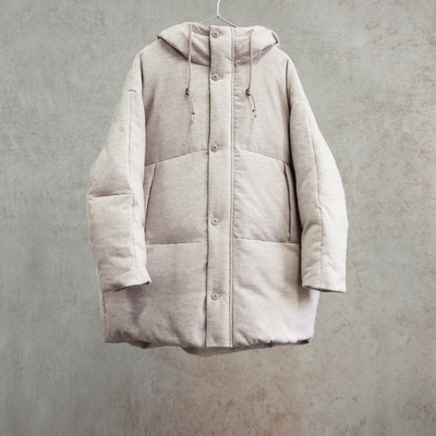 云芝元 新冬款进口苏文棉牦牛绒米白连帽95白鹅绒中长羽绒服0501M