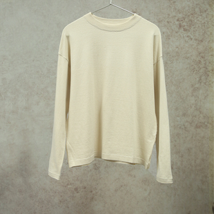 云芝元 冬款云杏色纯棉圆领落肩高捻针织电脑横机休闲套头衫1317M