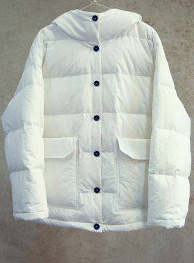 云芝元 冬款进口亚麻棉日晒干白色连帽95白鹅绒羽绒服3101-M