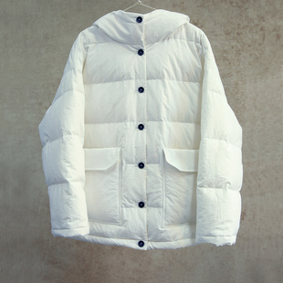 进口亚麻棉日晒干白色连帽95白鹅绒羽绒服3101 云芝元 冬款