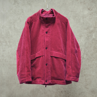 云芝元 进口纯棉日晒干玫红色灯芯绒立领风衣女士外套1610M 新冬款