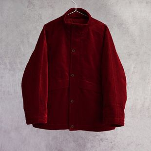 红色灯芯绒牦牛绒棉立领双门襟保暖棉服棉衣2201 云芝元 新冬款