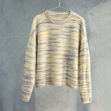 云芝元 设计师冬款纯羊毛蓝色条彩纱圆领套头横机针织外套1223-M