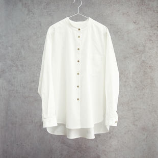 云芝元 设计师26春款白色细灯芯绒纯棉立领大衬衣女士长袖衬衫