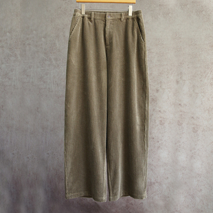 2503 进口日晒干灰咖色纯棉灯芯绒全松紧腰直筒裤 新冬款 云芝元