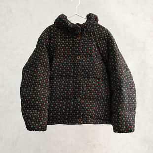 云芝元冬款进口印花灯芯绒纯棉95白鹅绒连帽拉链女士羽绒服3001M