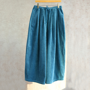 0402 进口日晒干灰蓝色纯棉灯芯绒全松紧腰阔腿裤 新冬款 云芝元