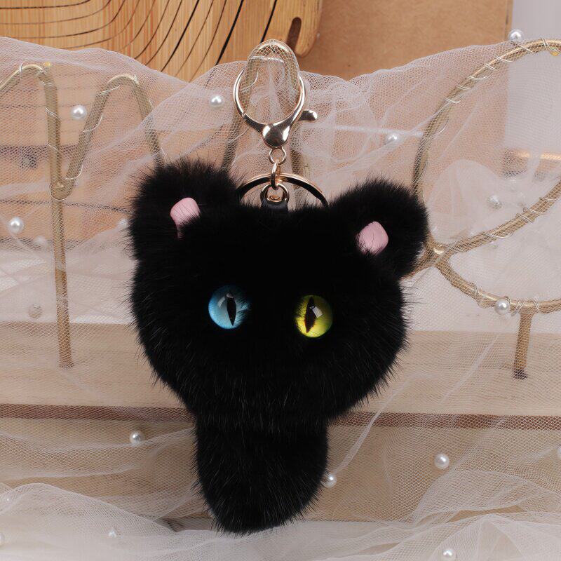 [水貂毛黑猫】可爱猫咪手机挂饰车钥匙扣包挂件节日礼品礼物车挂