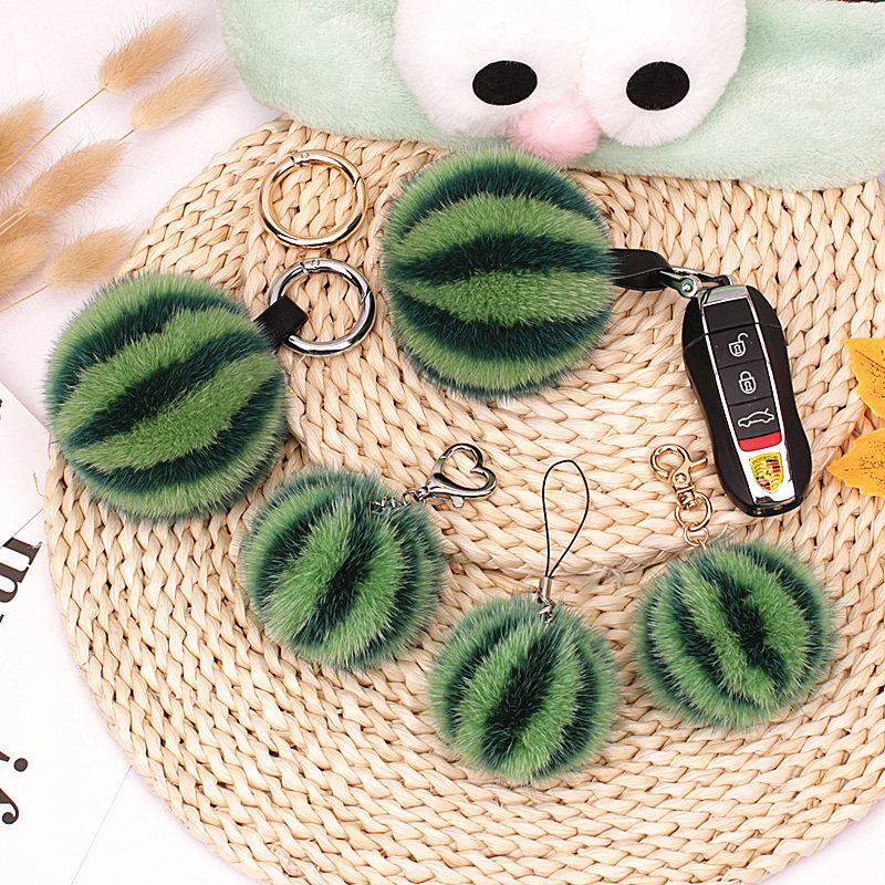 【清凉小西瓜】水貂毛皮草包包挂件车钥匙扣手机挂饰节日礼物玩偶