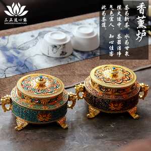 景泰蓝彩色浮雕珐琅彩绘佛堂盘香炉铜合金仿古熏香炉香薰炉檀香炉