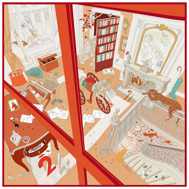 欧式仿真丝53cm中世纪建筑印花小方巾斜纹百搭装饰小领巾护颈丝巾