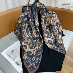 复古90cm大方巾双面仿丝毛佩里斯印花百搭保暖围巾装饰时尚披肩女