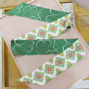 新中式真丝双层双面斜纹小丝带云头纹印花窄条发带小飘带百搭长条