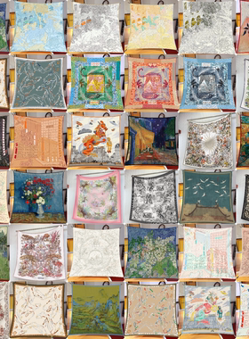 90cm法式大方巾仿真丝斜纹欧美丛林动物花鸟H丝巾送朋友高端礼物