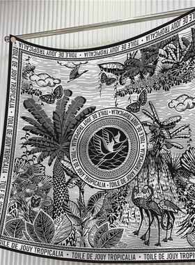 90cm仿真丝植物丛林火烈鸟大方巾
