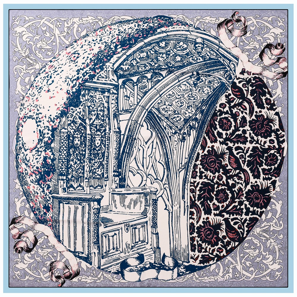 130cm大方巾法式复古素色植物花卉仿真丝斜纹披肩头巾围巾沙滩巾