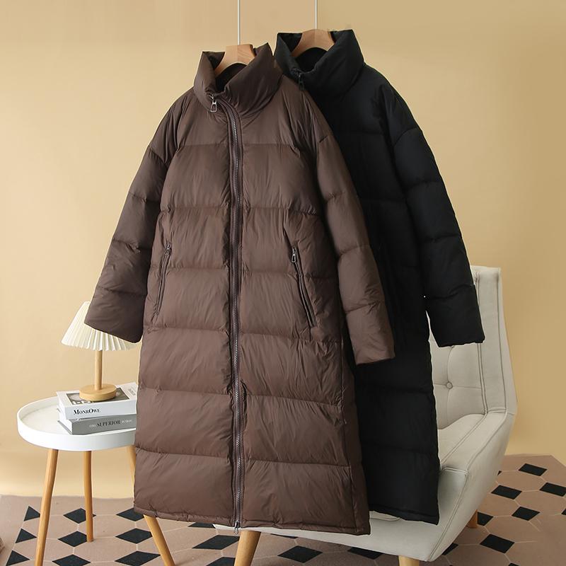 A2773胖妹妹mm加肥特大码中长款羽绒服女冬过膝宽松加厚白鸭绒