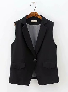 2A8108胖妹妹大码西装马甲上衣短款收腰显瘦230斤高腰马夹遮肚子