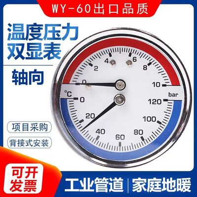 地暖表分水器温度压力表10-16BAR地暖打压表径向轴向温压表