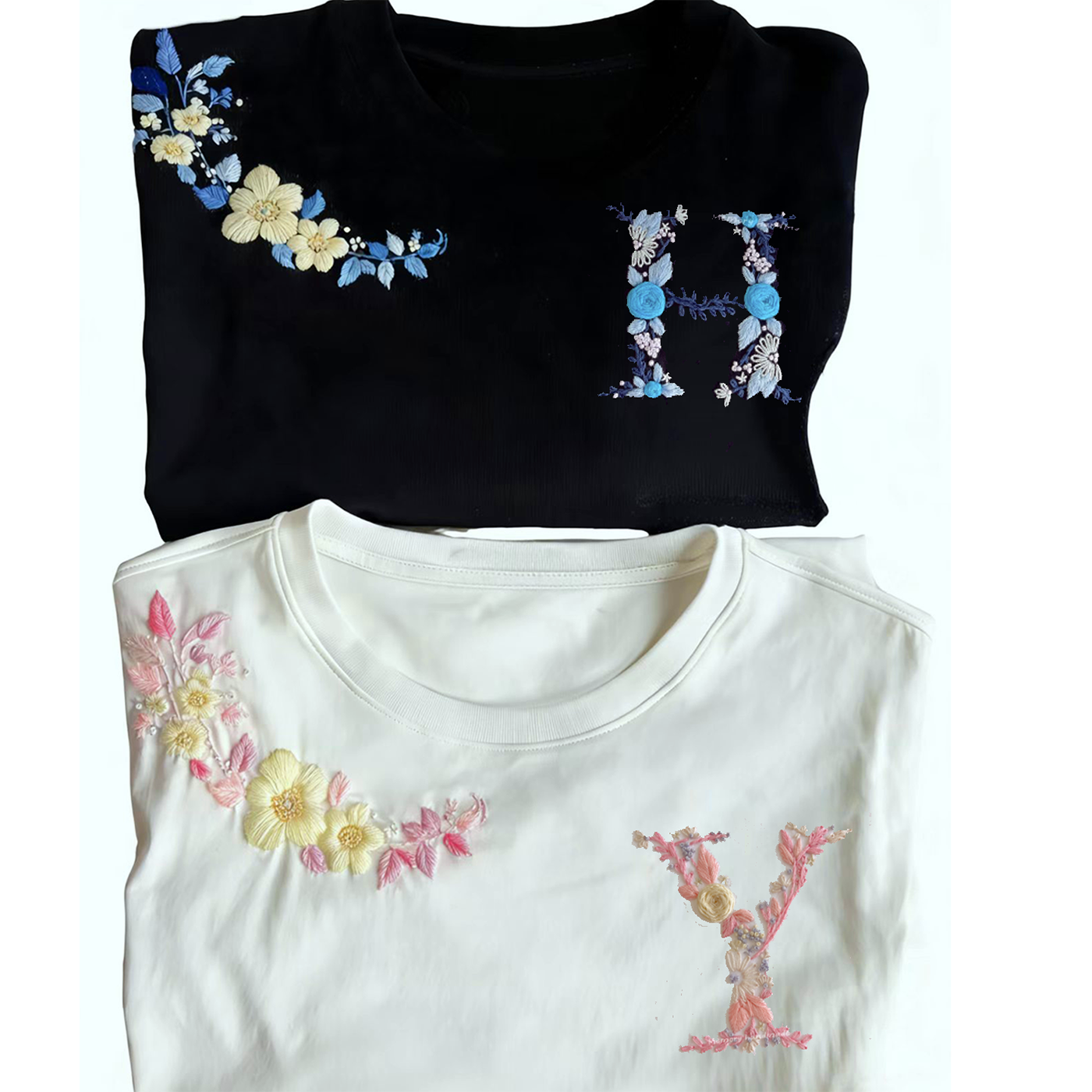 各种花边刺绣diy短袖衣服T恤材料包手工刺绣七夕礼物情侣