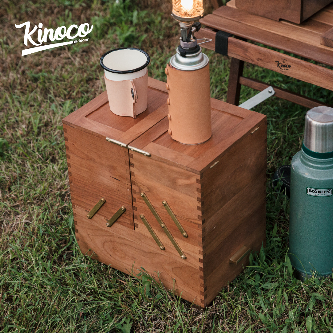 Kinoco outdoor黑胡桃折叠百宝箱大容量多层杂货箱野餐户外收纳盒