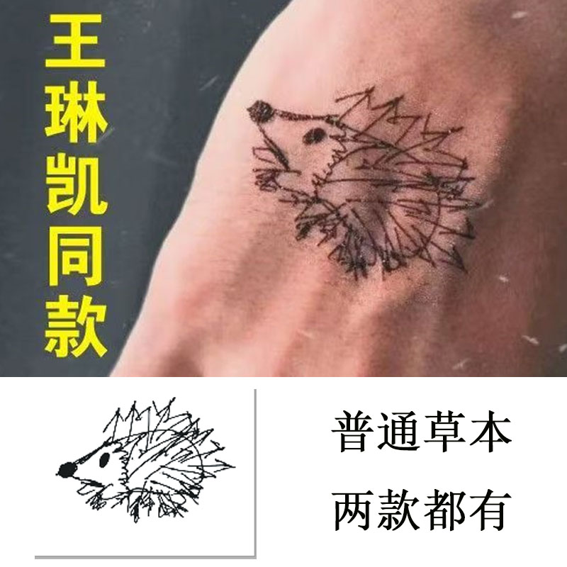 王琳凯小鬼刺猬纹身贴男女音乐节手背防水高颜值草本仿真持久明星图片