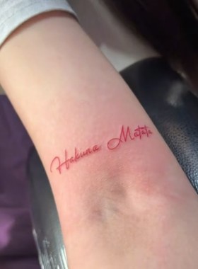 Hakuna matata草本果汁纹身贴 红色英文字手臂网红同款防水持久