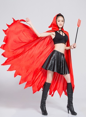 五娃争福万圣节鬼节服装红色恶魔服牛角斗篷COS吸血鬼披风死神服