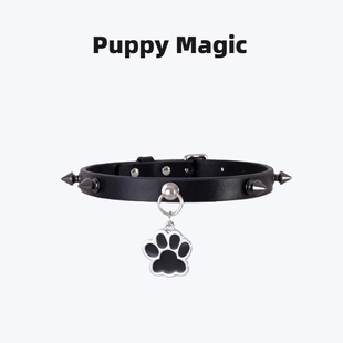 Puppy Magic定做真皮猫爪项圈女颈带铆钉choker可刻字颈带牵引链
