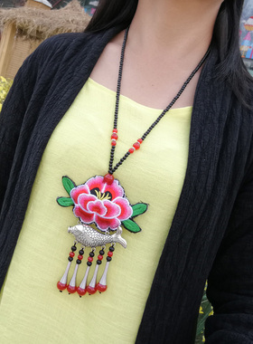 手工刺绣长款原创设计风毛衣链