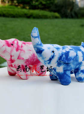 大理扎染蓝染玩偶大象摆件