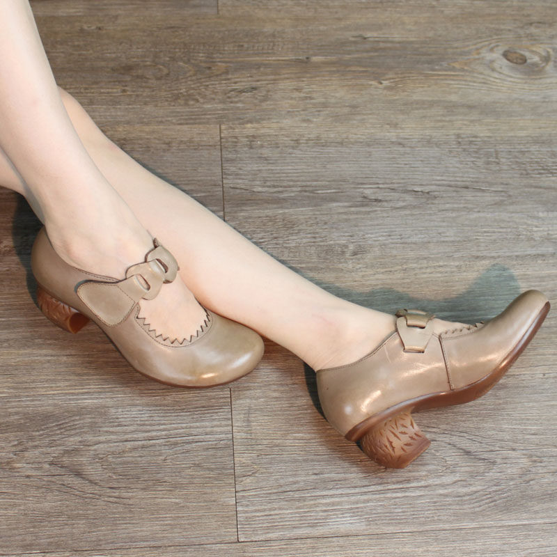 grace With crude Shallow mouth Single shoes Retro Ethnic style cowhide Word buckle High-heeled shoes Dichotomanthes soft sole shoesin the Women's Shoes, Low shoes  category - from Buy2taobao.com to provide professional Taobao agent buy service