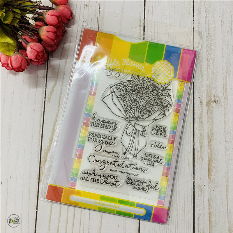 waffle flower 包装好的花束 wrapped bouquet  进口透明印章套组
