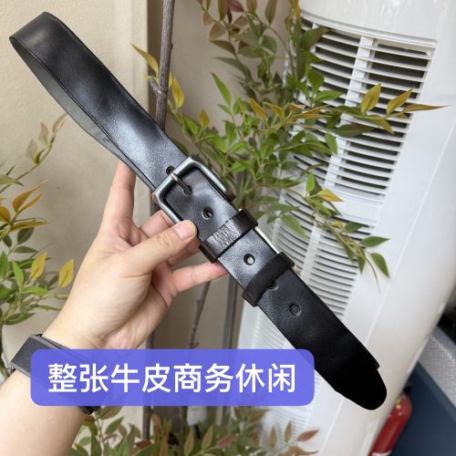 出口单～高端男商务复古休闲皮带腰带整张头层牛皮 水洗工艺百搭