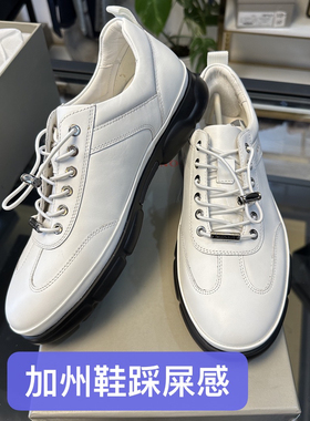 断码39 42 43撤法国品牌男士加州白色休闲皮鞋头层牛皮踩屎感GY1