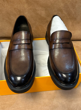 断码40撤柜品牌男士一脚蹬厚底乐福皮鞋进口头层牛皮轻软底CL4