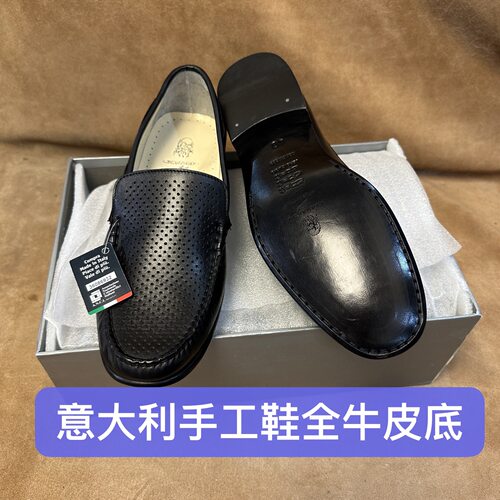 柜2000加～意大利手工鞋高端Leonardo男夏季一脚蹬皮鞋牛皮底AA79
