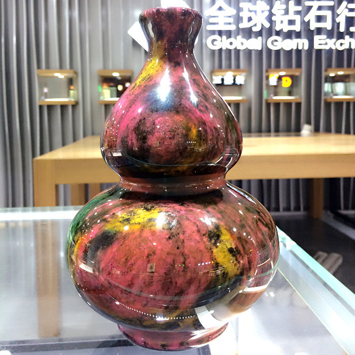 台湾花莲七彩玉摆饰品收藏品发财葫芦摆件