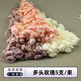 飾插花diy滴膠相框花材 永生真花多頭玫瑰薔薇5支干花家居店鋪裝