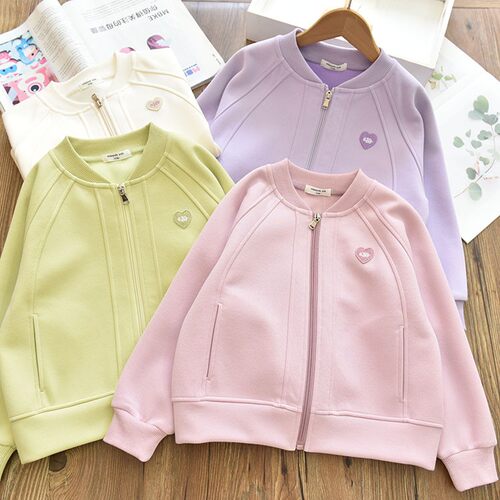 简约大方|女童实用爱心拉链外套开衫 中大儿童百搭棒球服上衣春秋