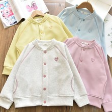 女童爱心麻丝线撞色外套 中大儿童百搭棒球服开衫上衣2025春