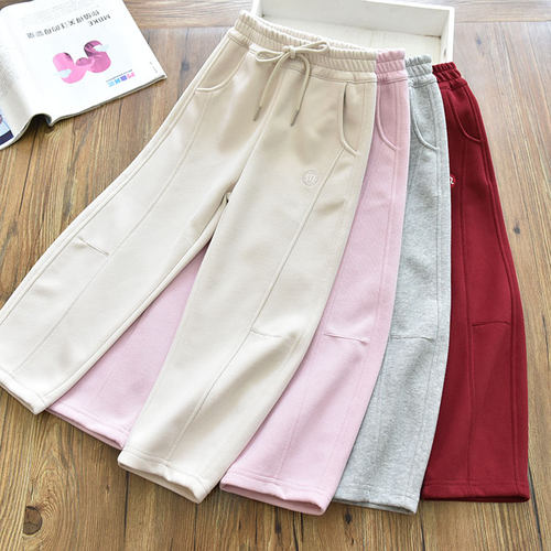 洋气款女童拼接刺绣香蕉裤运动卫裤中大儿童宽松休闲直筒弯刀裤秋