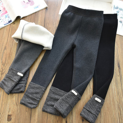 女童一体绒保暖厚实洋气堆堆袜贴标打底裤 中大儿童外穿长裤冬