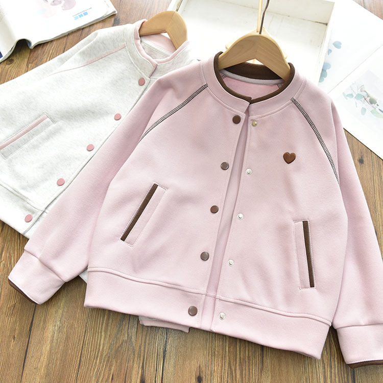 女童洋气时髦刺绣麻丝线撞色棒球服外套中大儿童开衫上衣2026春新