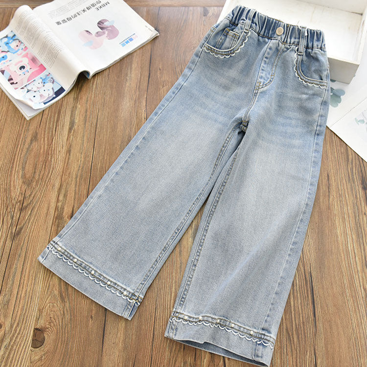 女童洋气时髦百搭休闲纯色牛仔直筒裤 中大儿童外穿阔腿裤26春