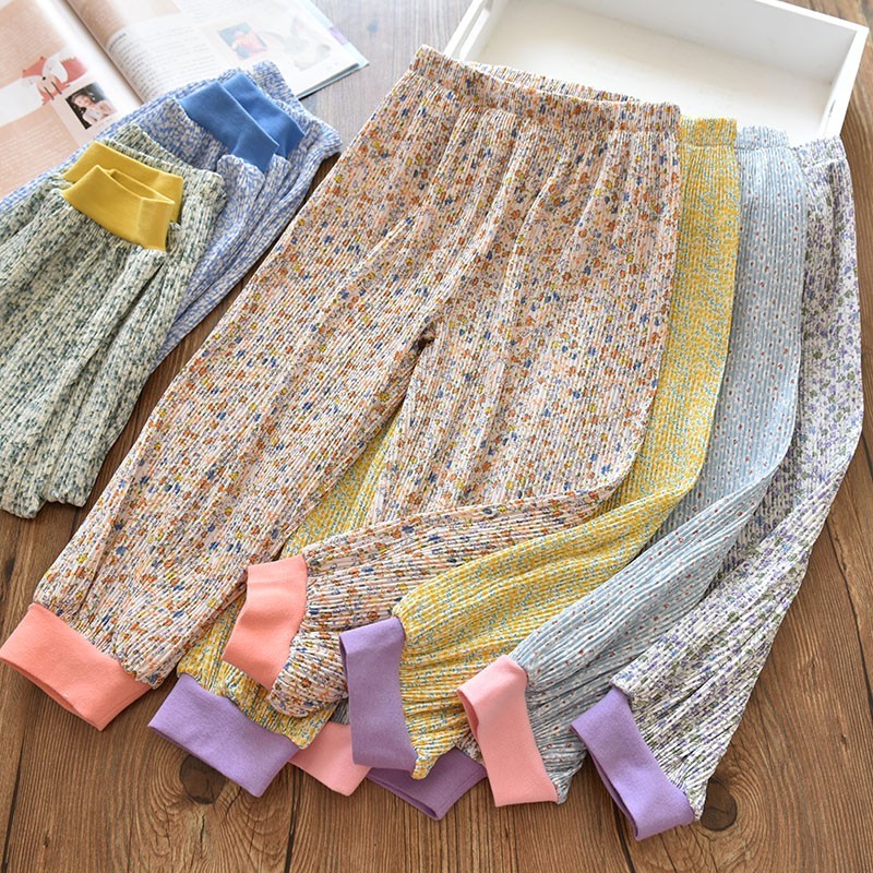 清仓福利|女童撞色碎花雪纺防蚊裤儿童宝宝轻薄休闲灯笼风琴夏