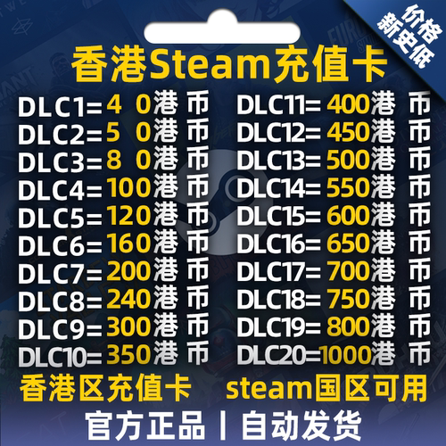 steam香港充值卡香港区点卡充值码充钱礼品卡代充港元