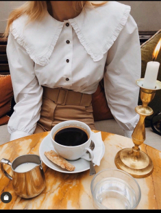 法式 沈梦辰同款 小泡袖 纯棉宽松侧腰小开叉修身 衬衣 娃娃领领衬衫