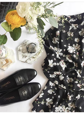 2025春款新款EQ黑色木兰花真丝长袖女式衬衫暗夜绽放的诗意优雅