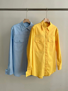 明星同款全棉衬衫 综艺感网感高质感纯色柠檬黄廓形宽松休闲衬衣